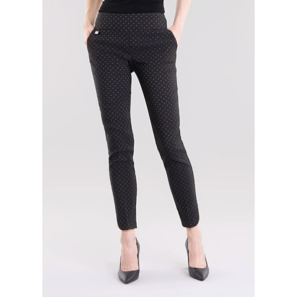 Lisette-L Montreal Jacquard Cross Pattern Crop Ankle Leggings, Black/Gold, 6
